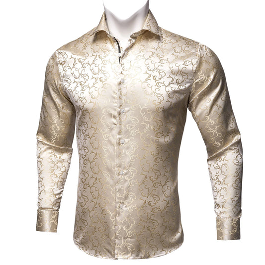 Champagne Floral Silk Shirt - Masculine Clothes
