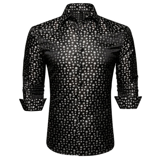 Snowflakes In Black Silk Shirt - Masculine Clothes