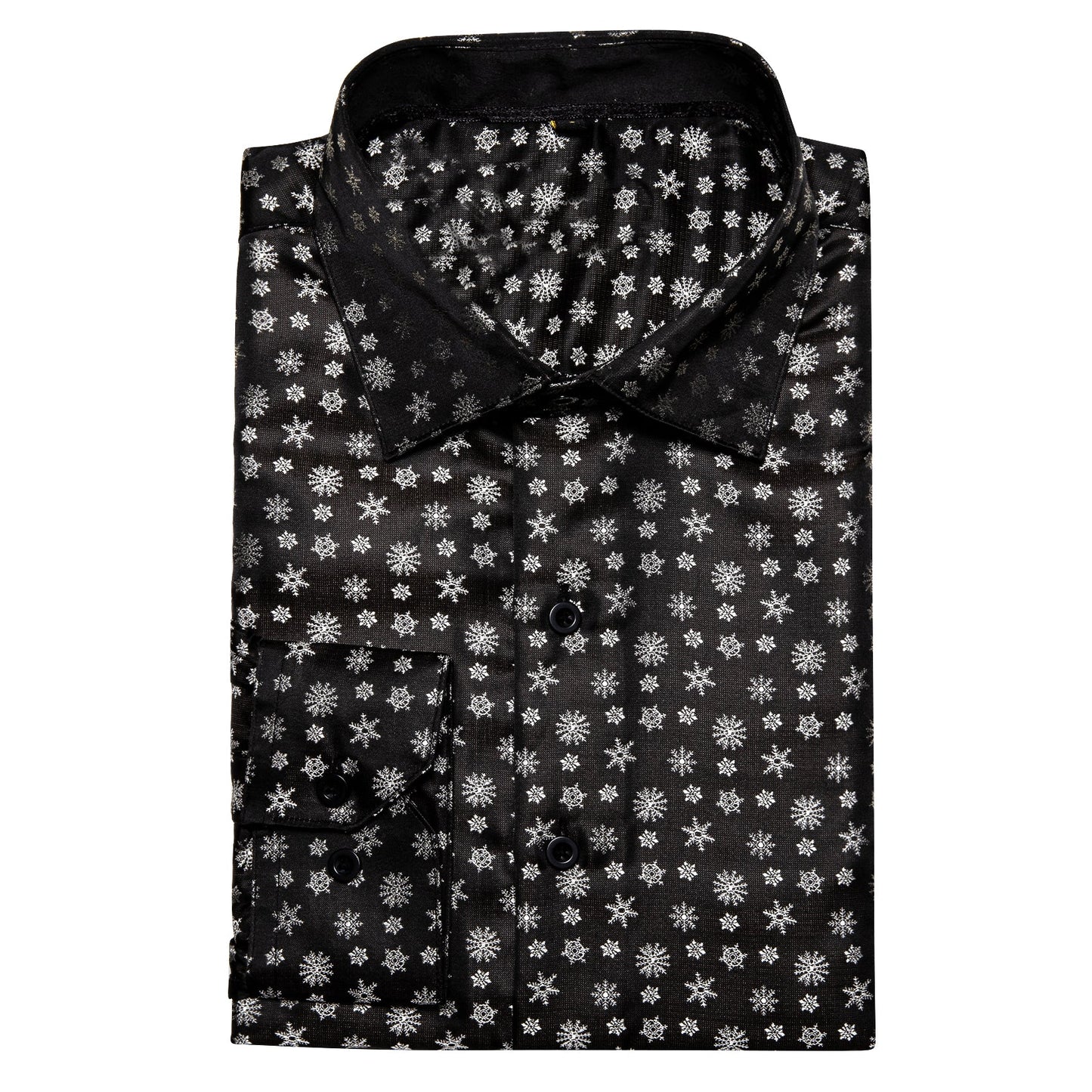 Snowflakes In Black Silk Shirt - Masculine Clothes