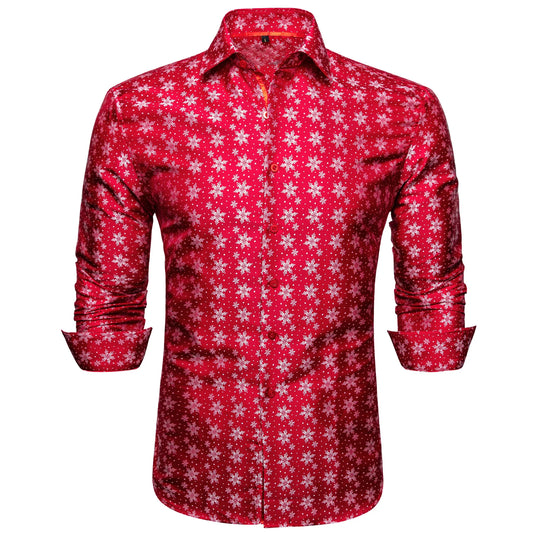 Snowflakes In Red Silk Shirt - Masculine Clothes