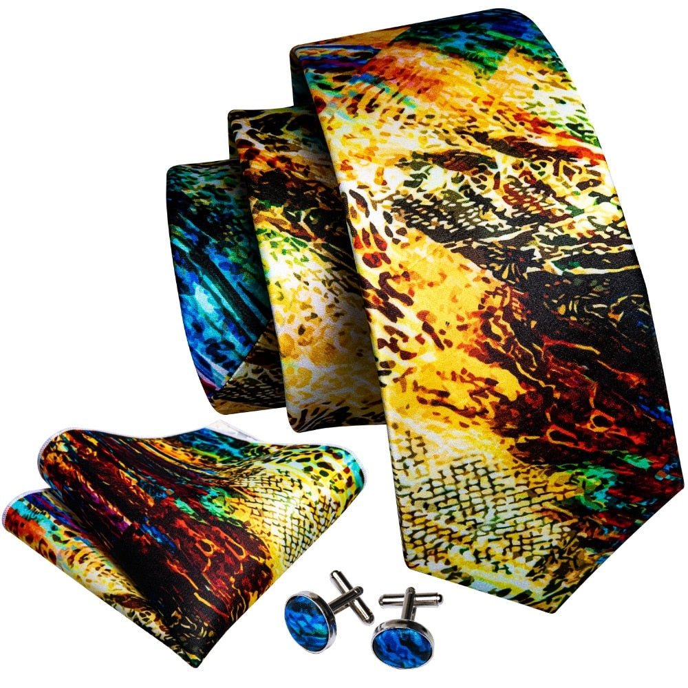 Abstract Oil Paint Silk Tie Set - Masculine Clothes