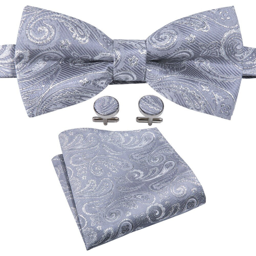 Silver Gray Vest Set with Bowtie Set - Masculine Clothes