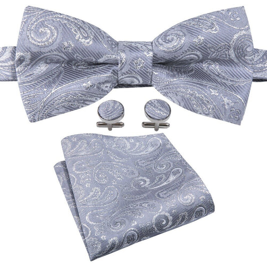 Silver Gray Vest Set with Bowtie Set - Masculine Clothes