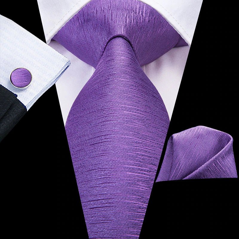 Luxury Plain Purple Silk Tie Set - Masculine Clothes