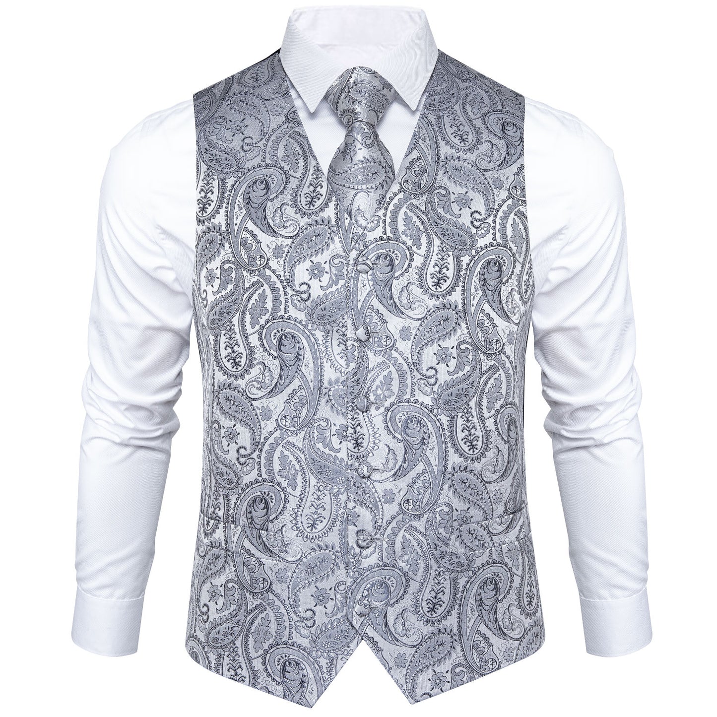 Silver Paisley Vest Set with Tie Ring - Masculine Clothes