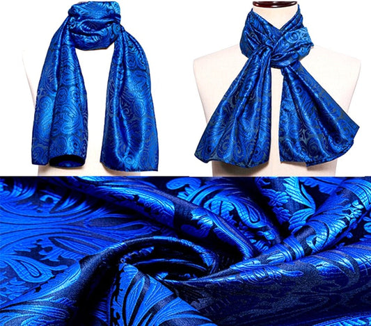 Royal Blue Floral Paisley Silk Scarf and Tie - Masculine Clothes