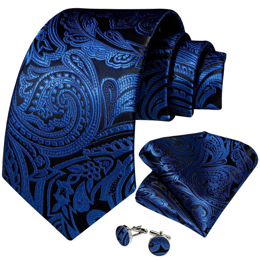 Blue Floral In Black Tie Set with Brooch - Masculine Clothes