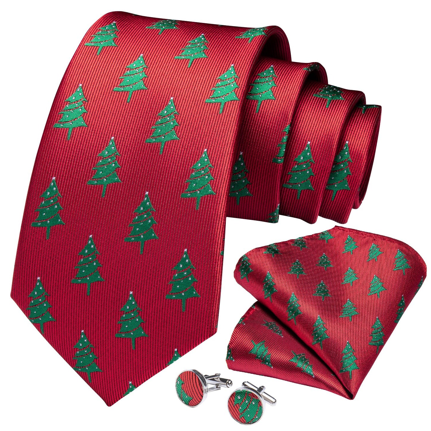 Christmas Tree Tie, Pocket Square and Cufflinks - Masculine Clothes