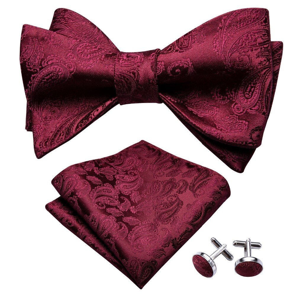 Burgundy Silk Vest Set with Bowtie - Masculine Clothes