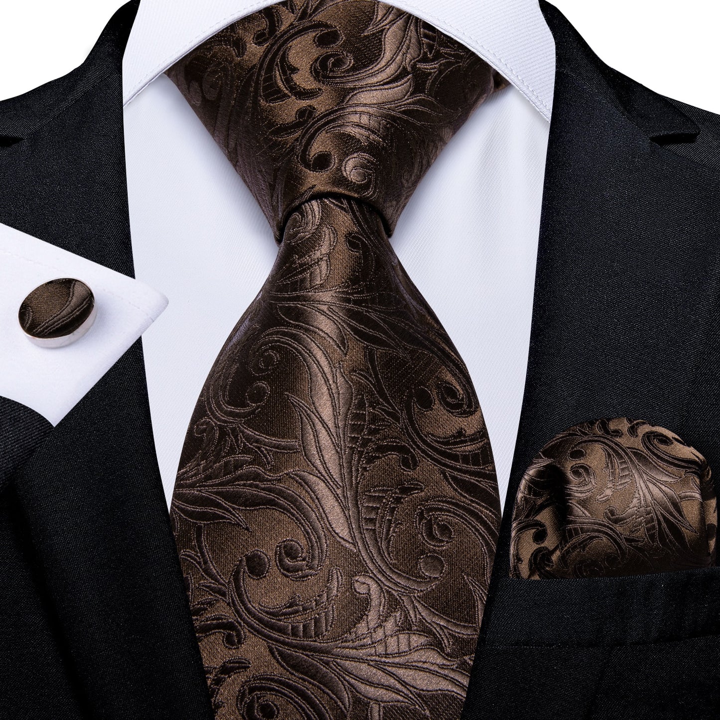 Chocolate Leaves Silk Tie Set - Masculine Clothes