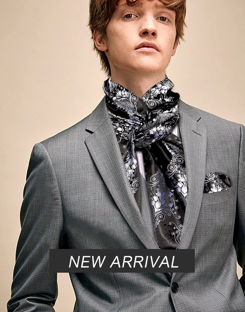 White Floral In Black Paisley Silk Scarf and Tie - Masculine Clothes