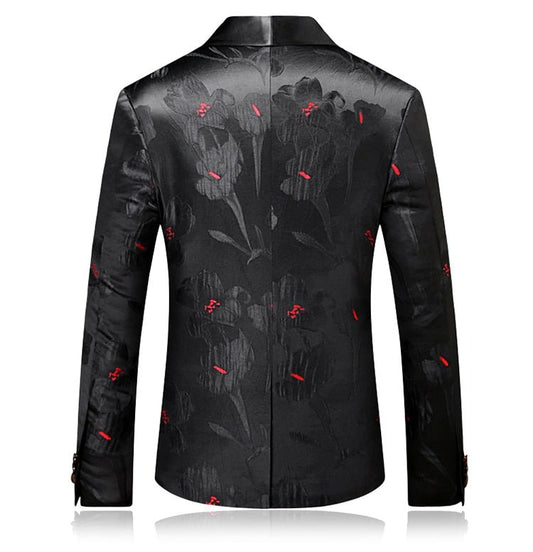 Stigma Red Floral In Black Tuxedo Jacket - Masculine Clothes