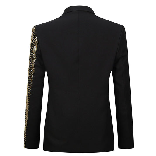 Black with Gold Sequin Tuxedo Jacket - Masculine Clothes