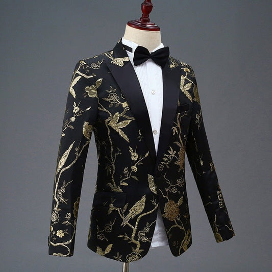 Gold, Blue, Red and Green Leaves Tuxedo Jacket - Masculine Clothes