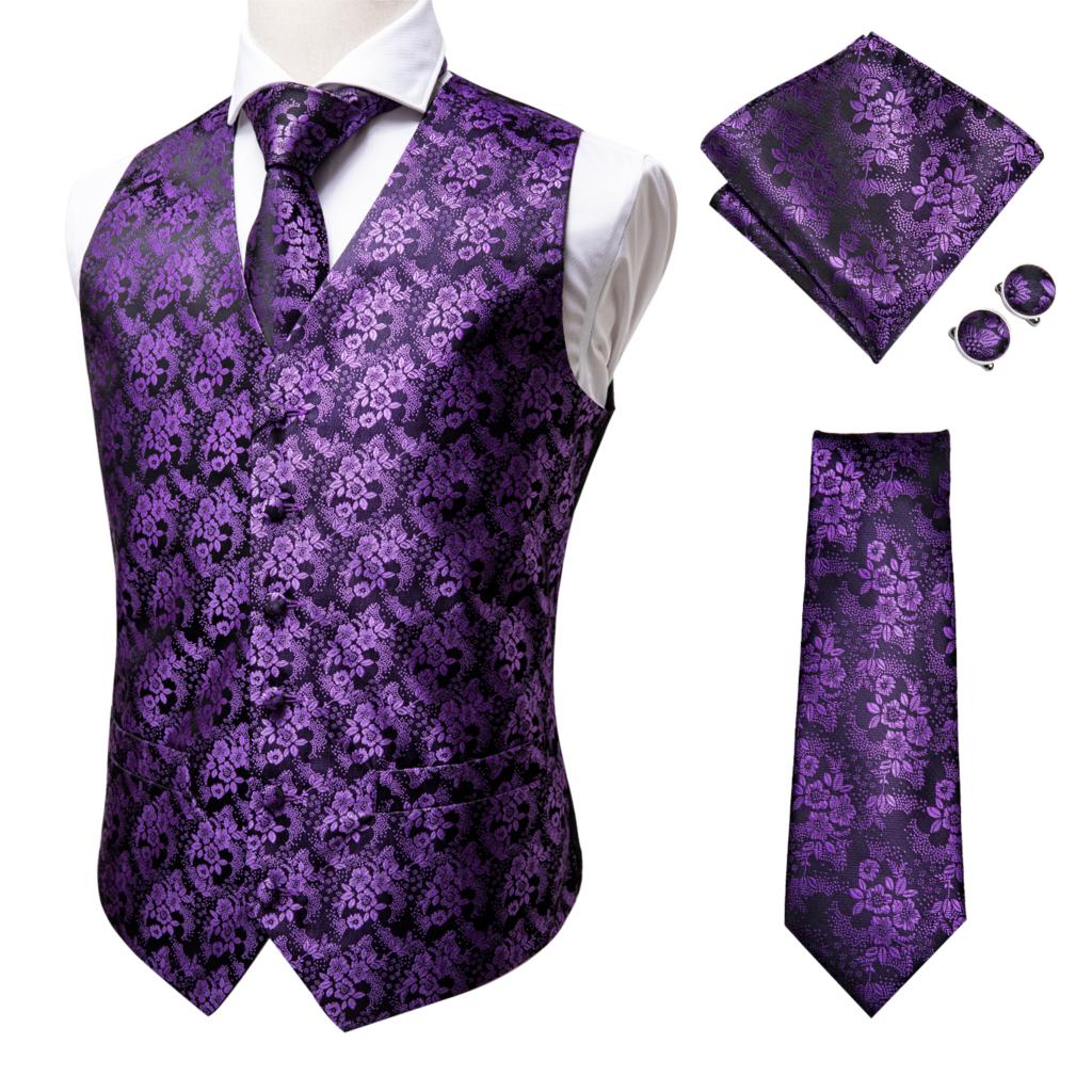 Purple Tiny Flowers Paisley Vest Set - Masculine Clothes
