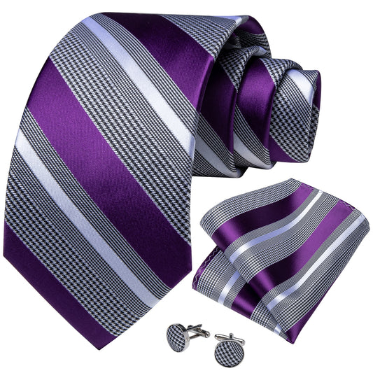 Lilac Stripes Silk Tie Set - Masculine Clothes