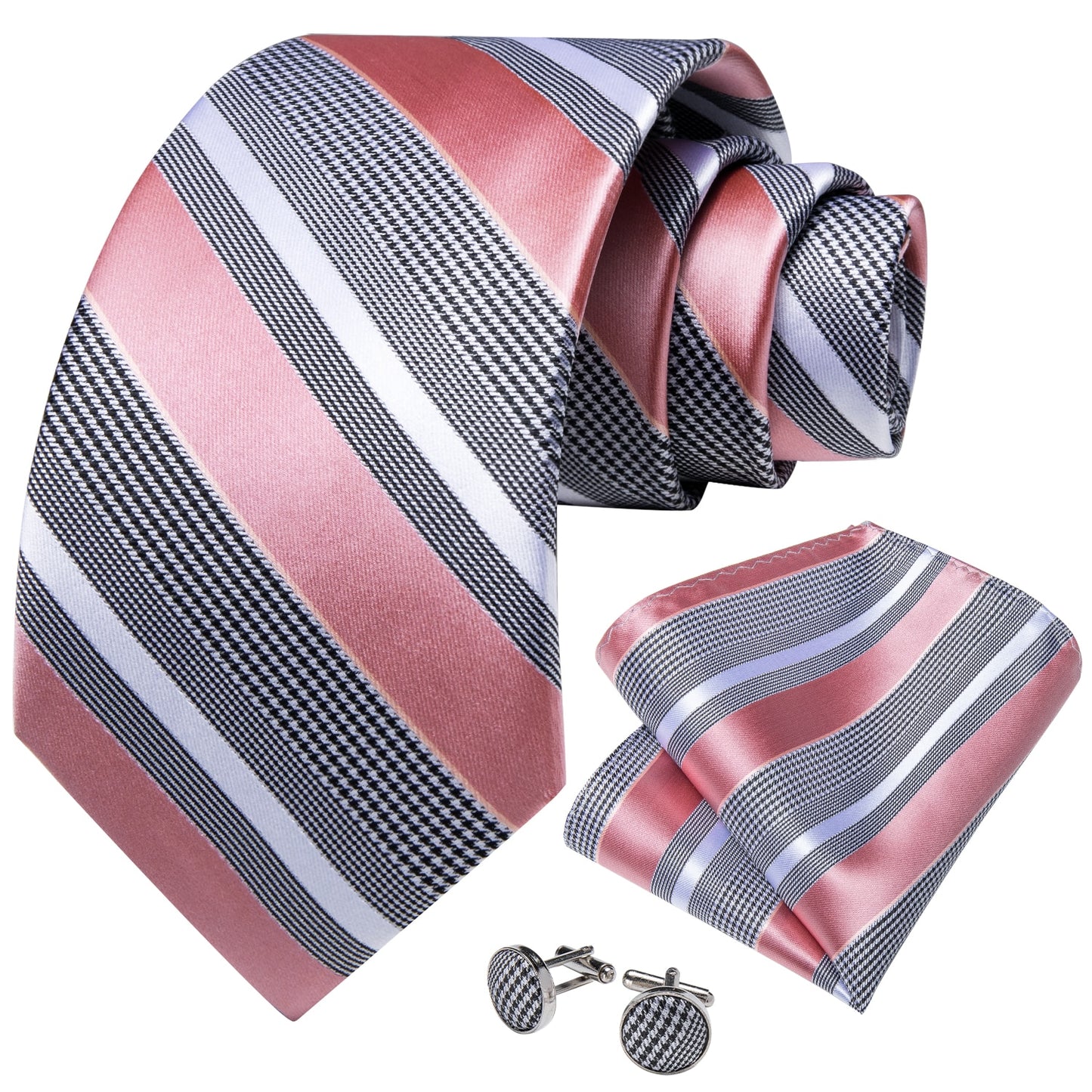 Pink Stripes Silk Tie Set - Masculine Clothes
