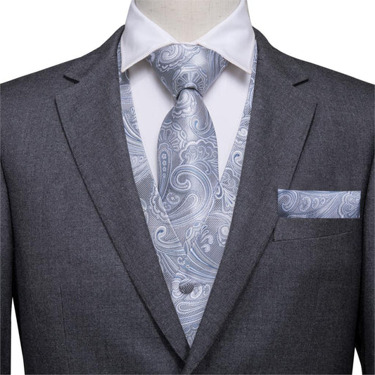 Silver Gray Floral Paisley Vest Set - Masculine Clothes