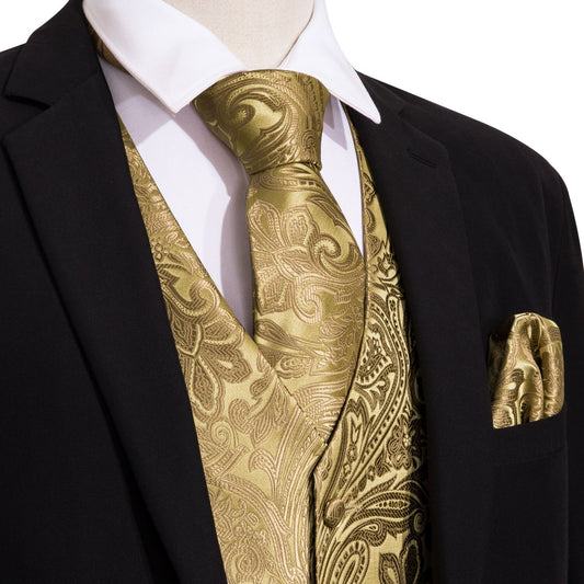 Gold Floral Silk Vest Set - Masculine Clothes