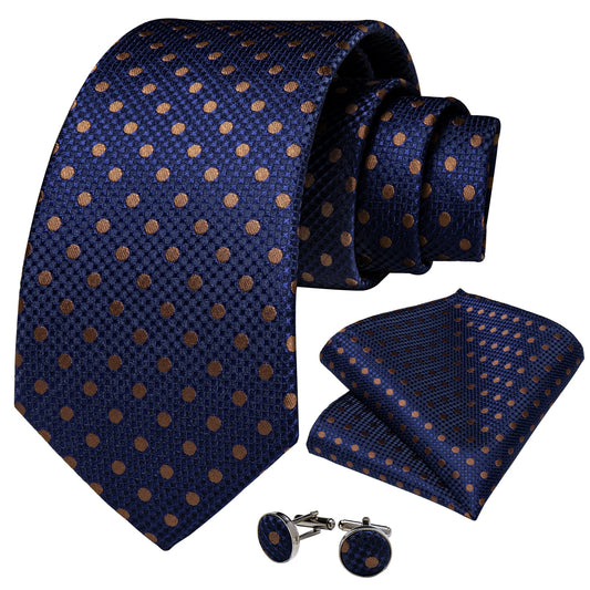 Golden Brown Polkadots In Blue Tie Set - Masculine Clothes