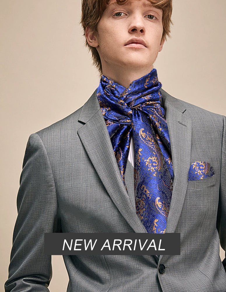 Gold Floral In Blue Paisley Silk Scarf and Tie - Masculine Clothes