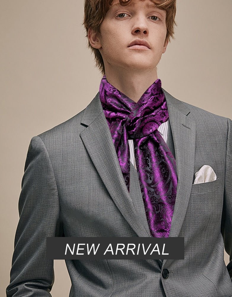 Purple Floral In Black Paisley Silk Scarf and Tie - Masculine Clothes