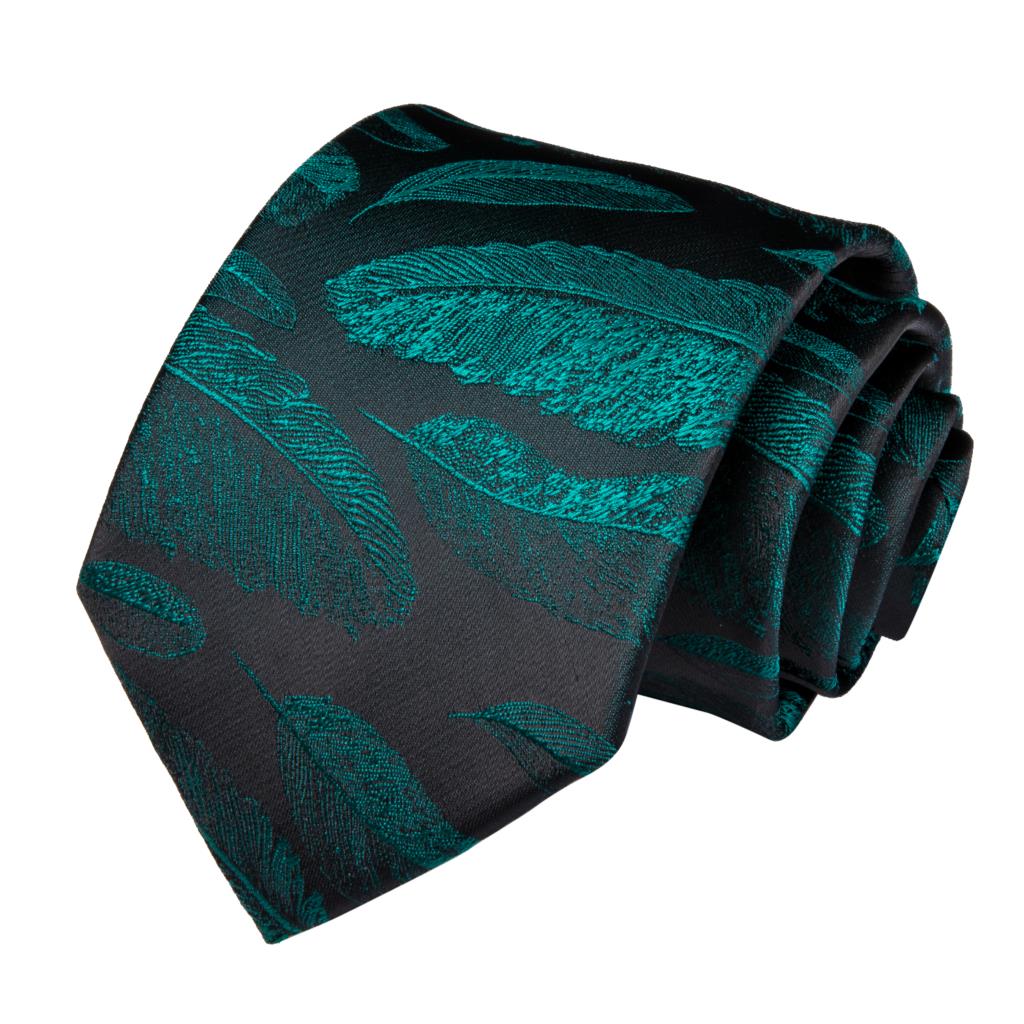 Green Leaves In Black Silk Tie Set