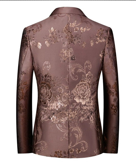 White, Brown and Black Floral Tuxedo Jacket - Masculine Clothes
