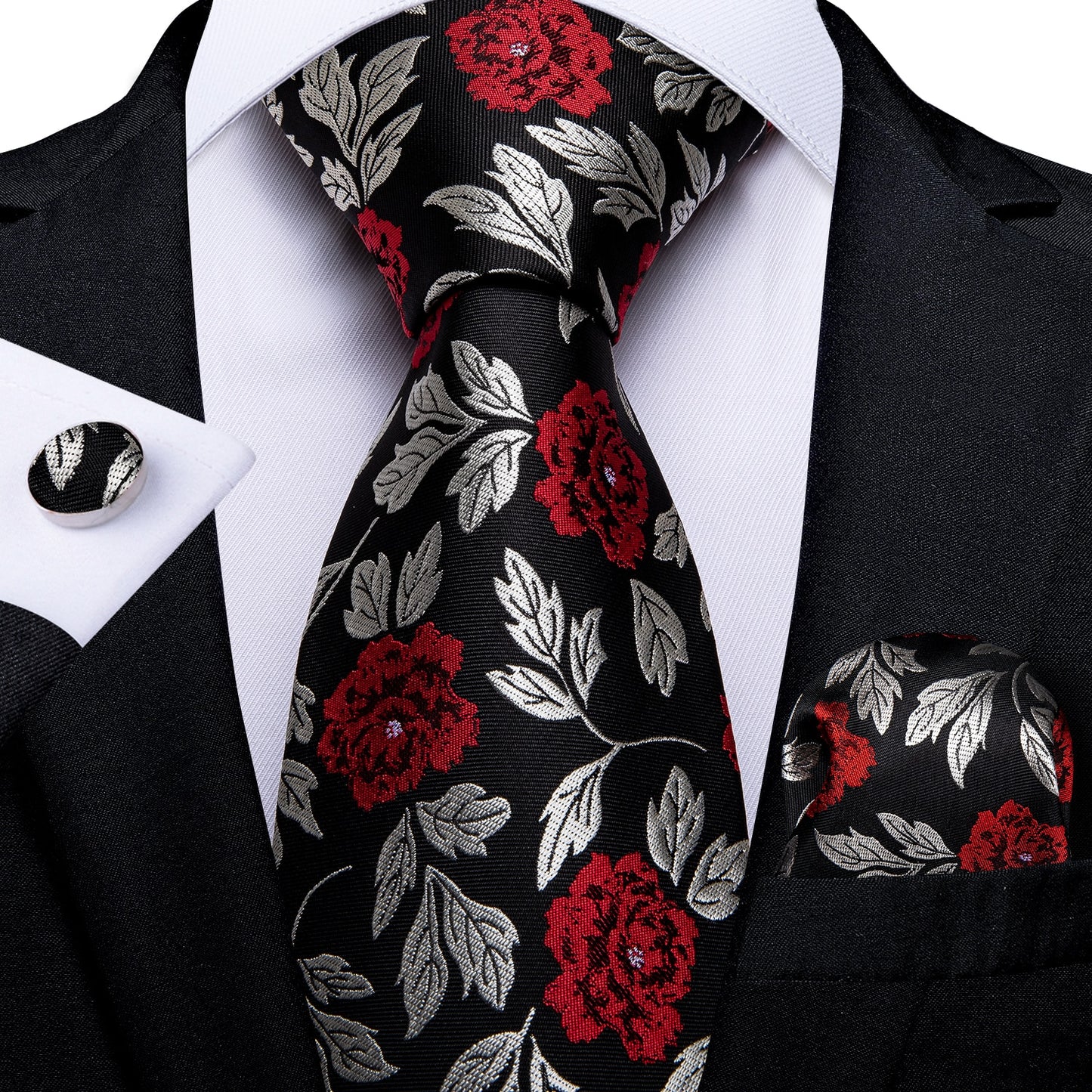 Red Rose In Black Tie Set - Masculine Clothes