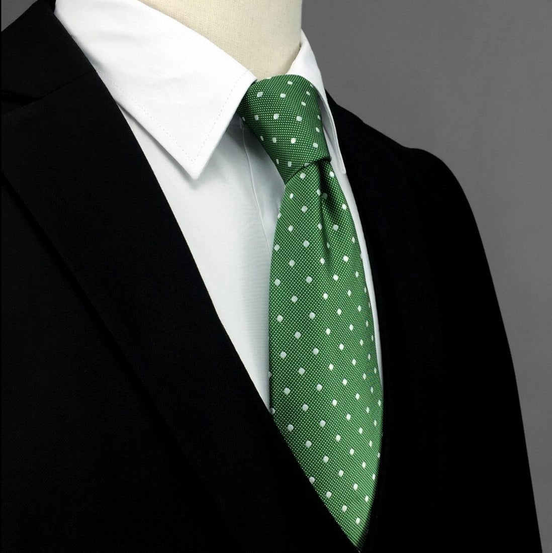 White Polka Dots In Green XL Tie Set - Masculine Clothes