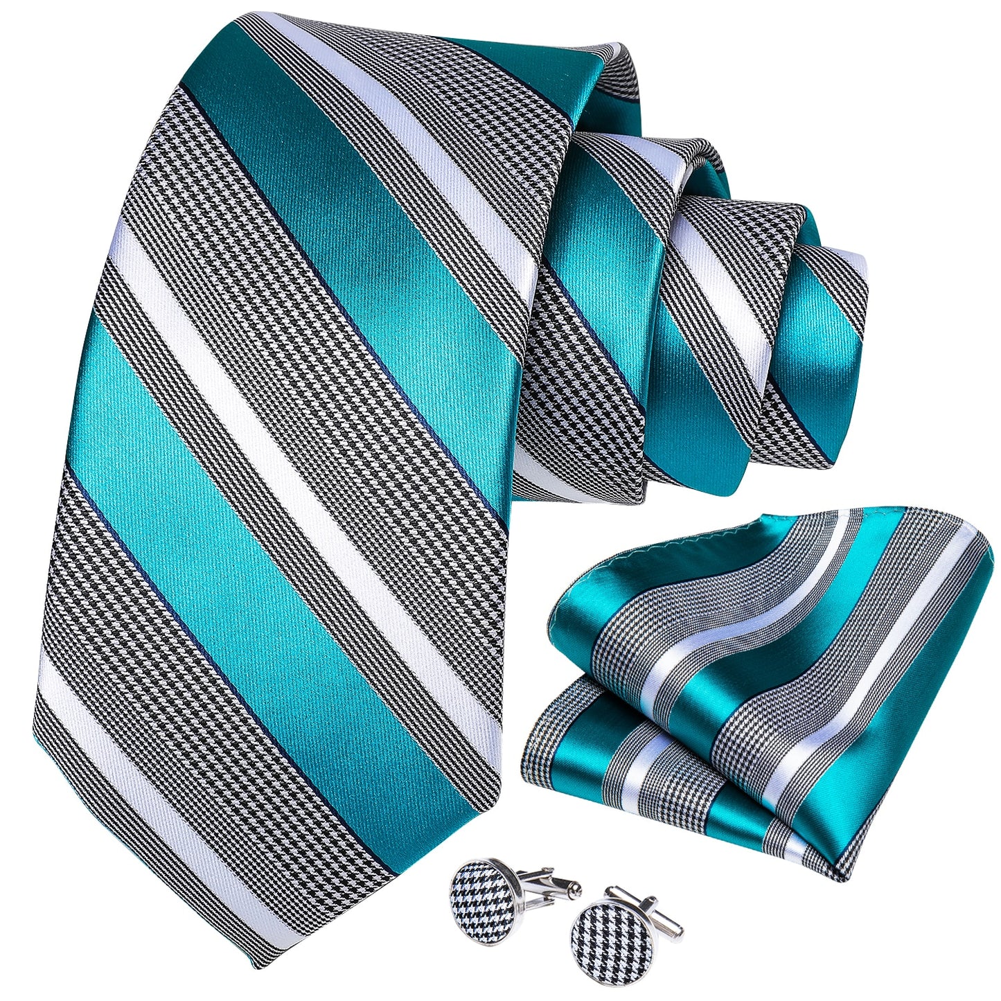 Turquoise Stripes Silk Tie Set - Masculine Clothes