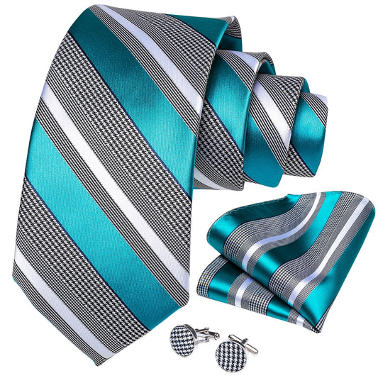 Turquoise Stripes Silk Tie Set - Masculine Clothes