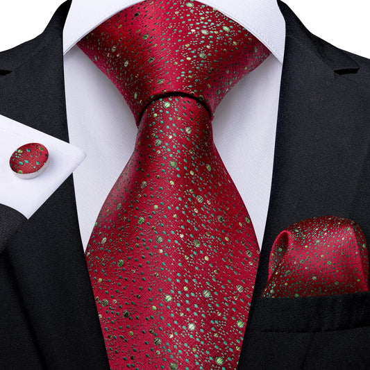 Sparkling Red Silk Tie, Pocket Square and Cufflinks - Masculine Clothes
