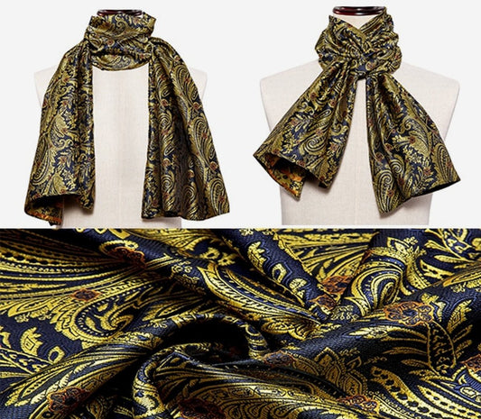 Yellow Gold Floral Paisley Silk Scarf and Tie - Masculine Clothes