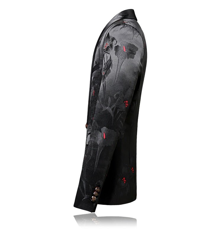 Stigma Red Floral In Black Tuxedo Jacket - Masculine Clothes