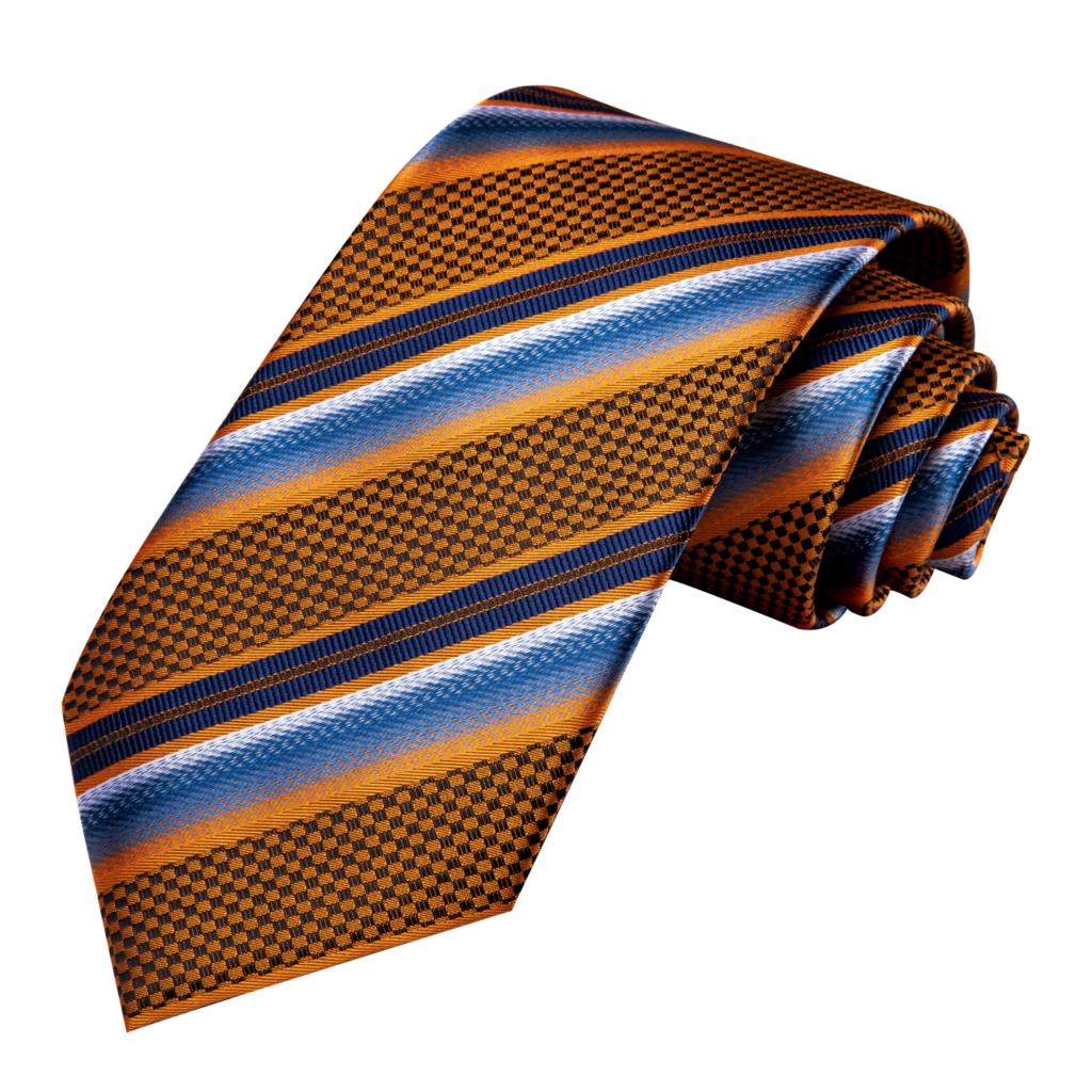 Orange and Faded Blue Striped Silk Tie Set - Masculine Clothes