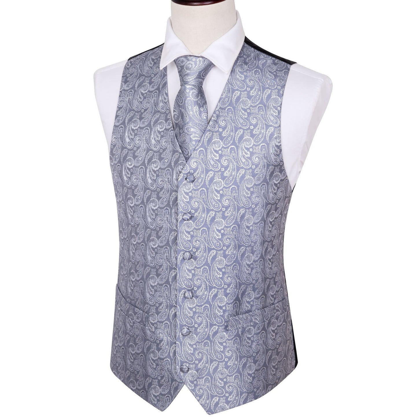 Silver Gray Silk Vest Set - Masculine Clothes