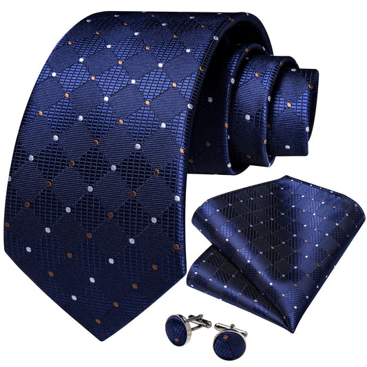 Polkadots In Navy Blue Silk Tie Set - Masculine Clothes