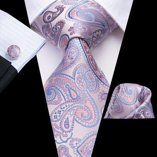 Elegant Pink Paisley Tie Set - Masculine Clothes