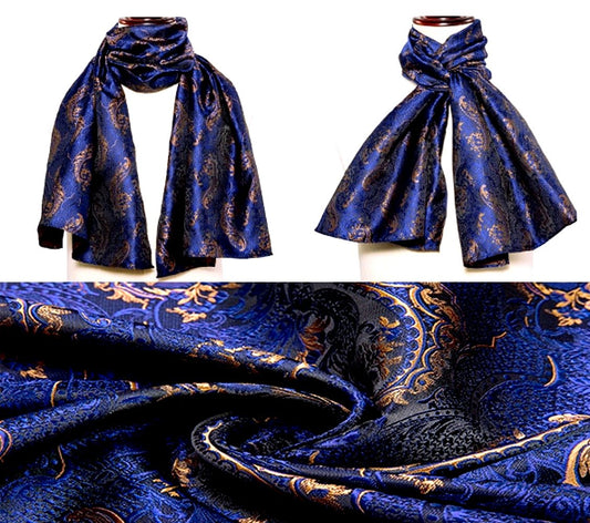 Gold Floral In Blue Paisley Silk Scarf and Tie - Masculine Clothes