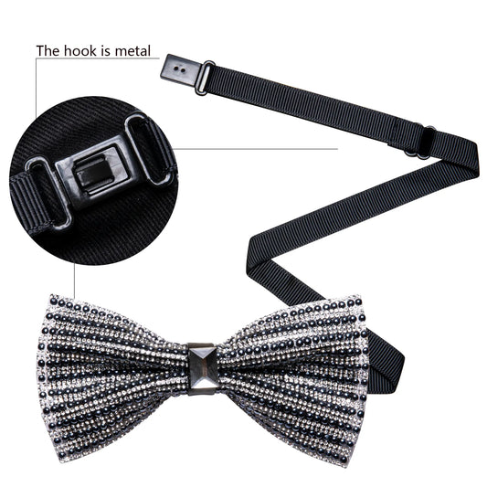White Rhinestone with Black Beads Bow Tie - Masculine Clothes