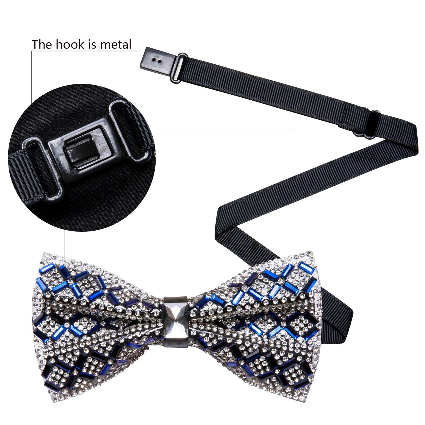 White Rhinestone with Blue Crystal Bow Tie - Masculine Clothes