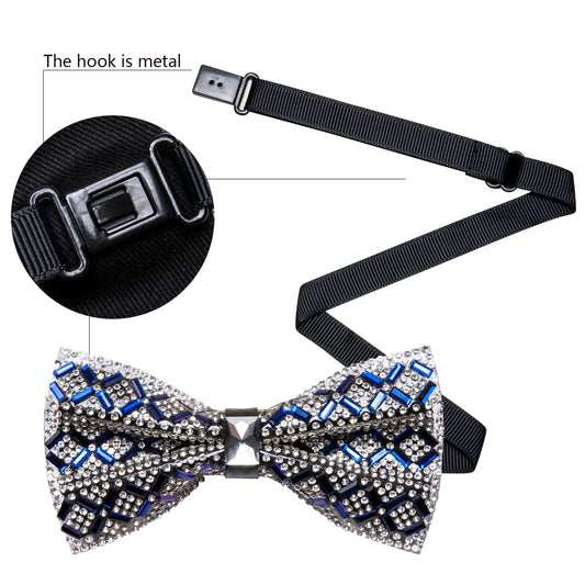 White Rhinestone with Blue Crystal Bow Tie - Masculine Clothes