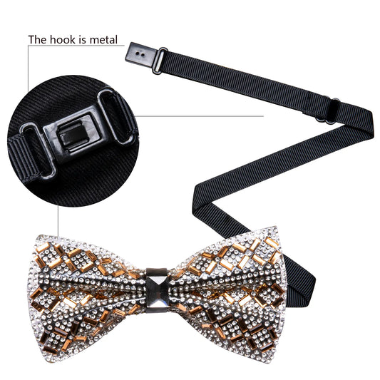 White Rhinestone with Gold Crystal Bow Tie - Masculine Clothes