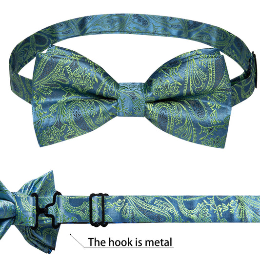 Yellow Floral In Green Silk Bowtie - Masculine Clothes