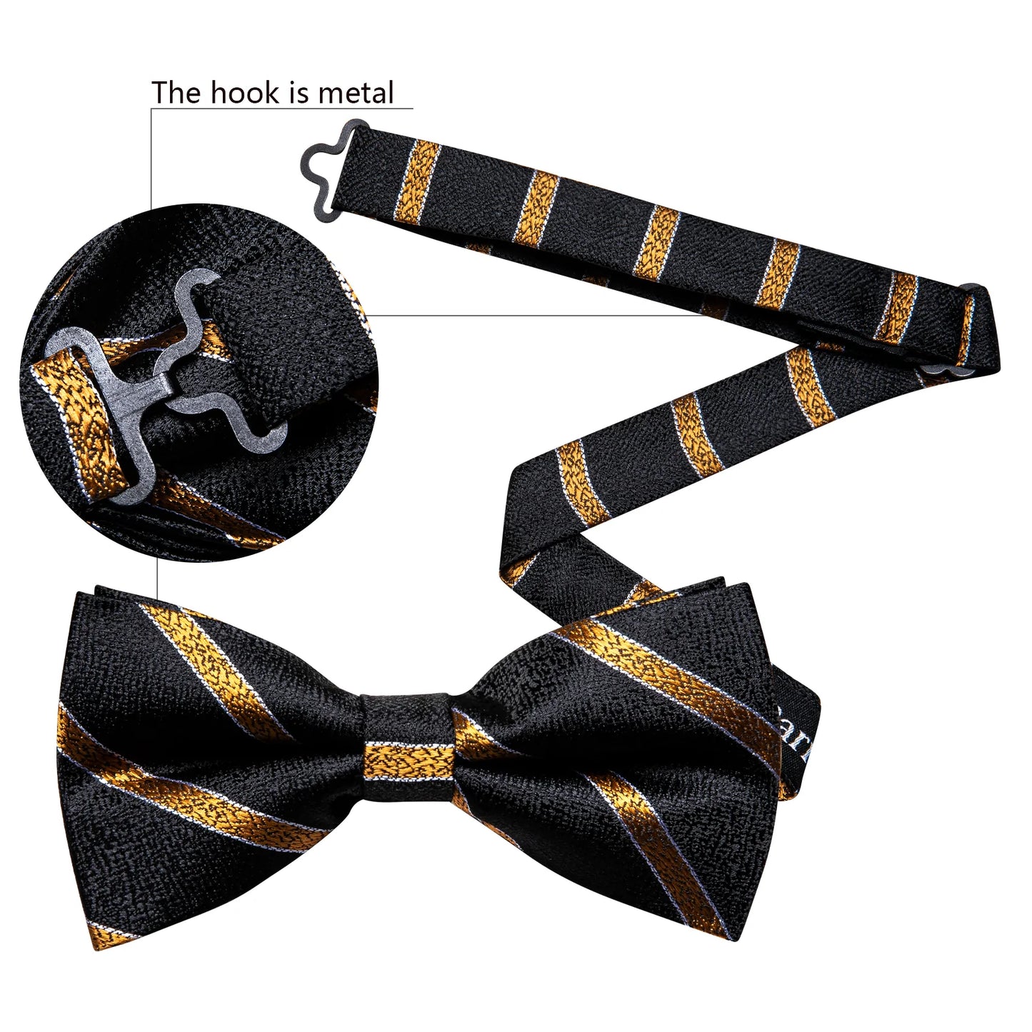 Gold Stripes In Black Silk Bowtie - Masculine Clothes