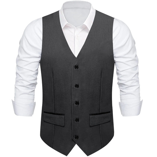 Dark Gray Plain Vest with Two Pockets - Masculine Clothes