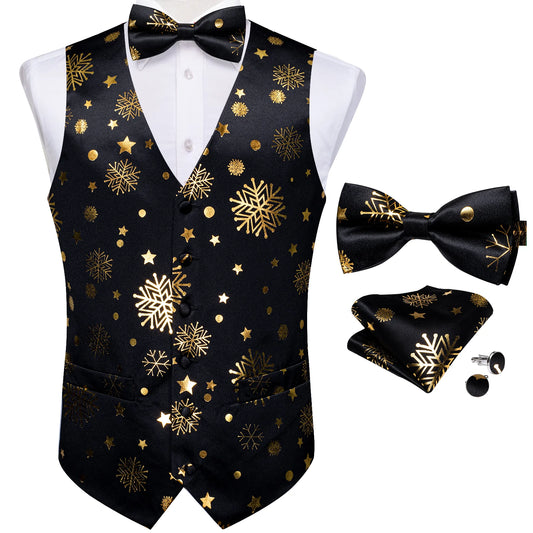 Gold Xmas Decor In Black Vest Set - Masculine Clothes