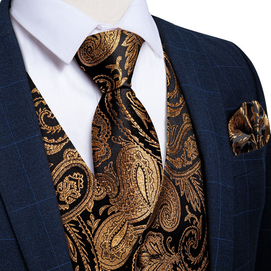 Golden Brown Floral Vest Set - Masculine Clothes