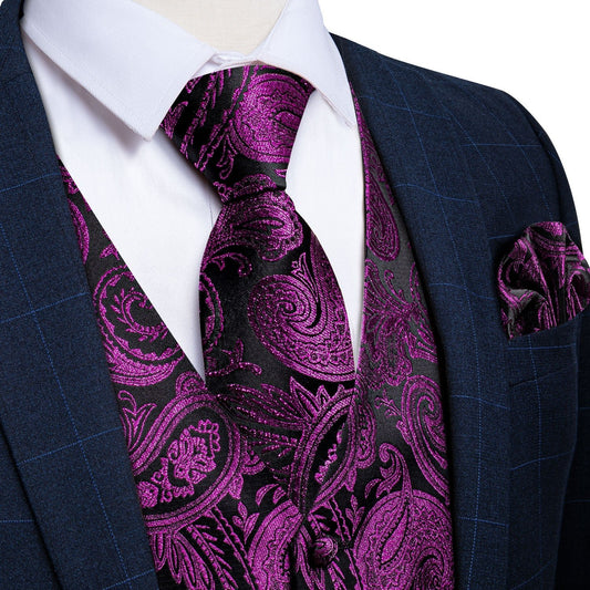 Purple Floral In Black Vest Set - Masculine Clothes